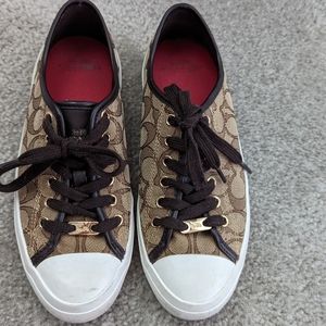 Coach women's sneakers low top signature brown.